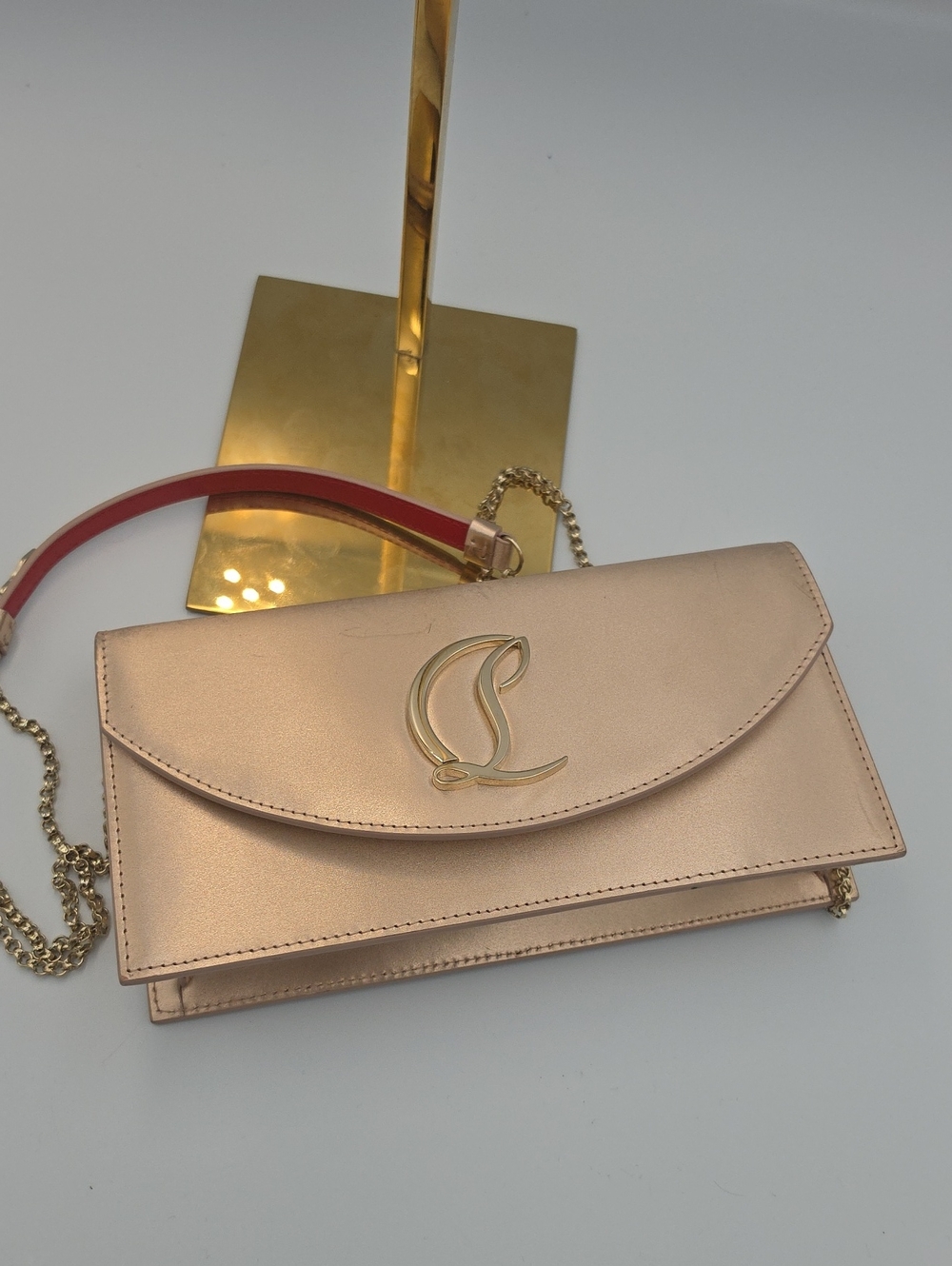 Christian Louboutin Loubi54 Gold Satin/Leather Small Crossbody (VERY GOOD)COA✨️ - Picture 6 of 16